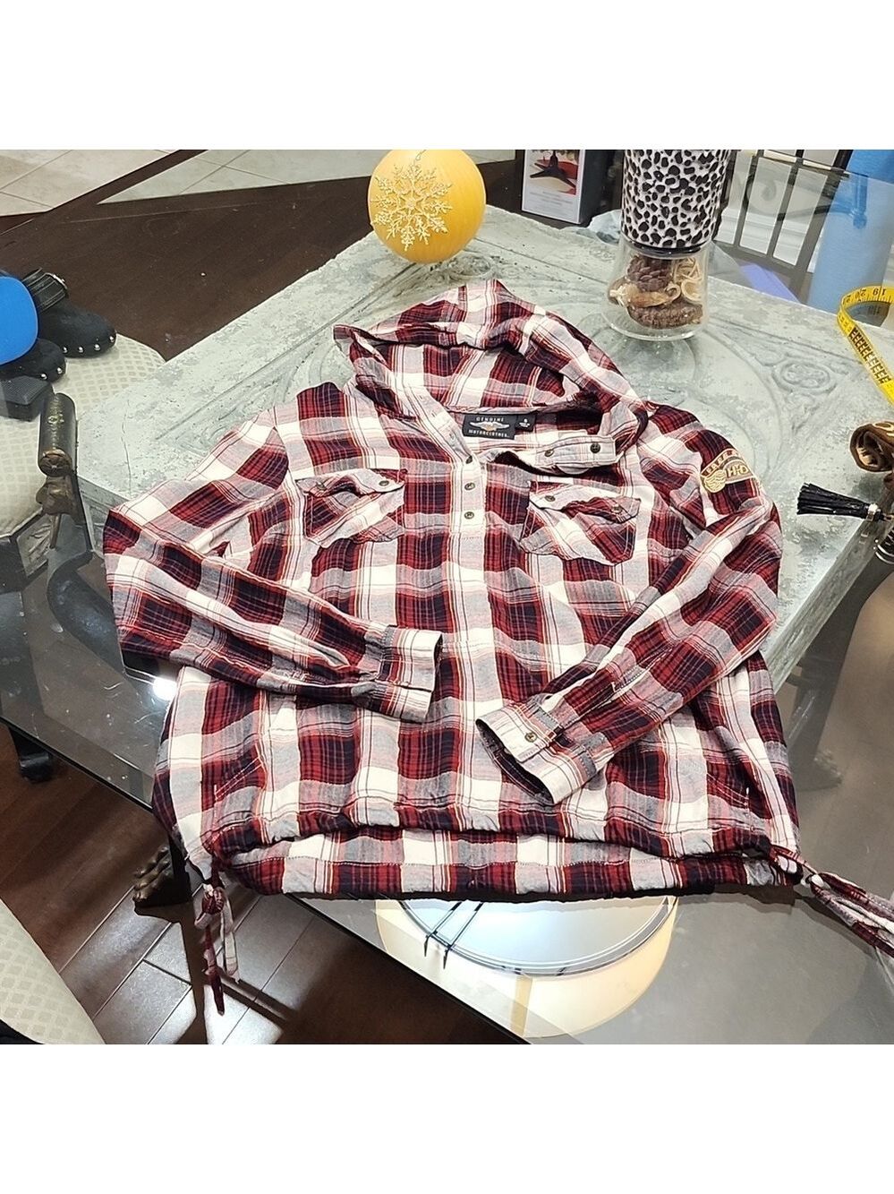 Harley Davidson Hoodie Women's Shirt Milwaukee Flannel Plaid Red Black S NWOT